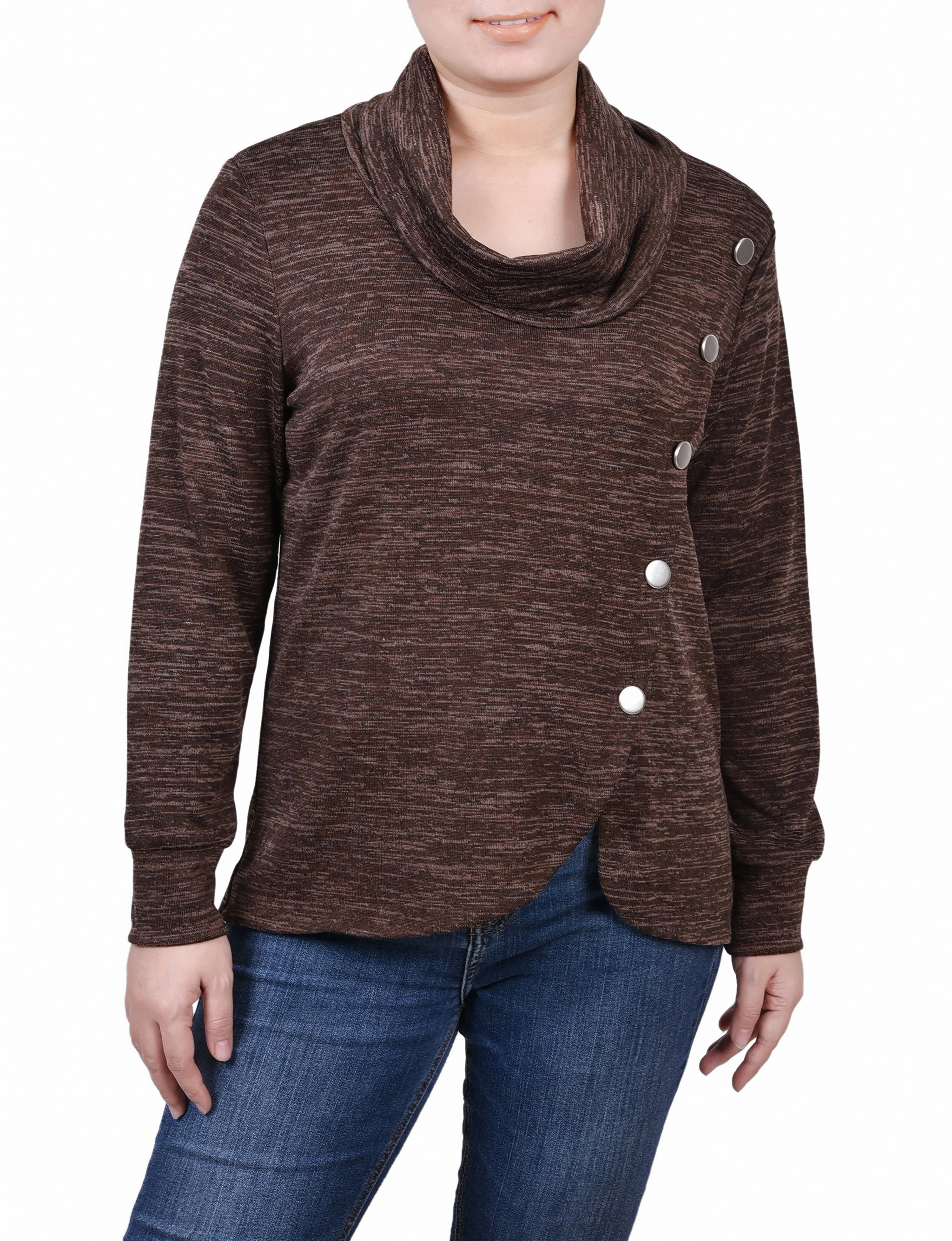 Tagless Comfort Collar Raglan Sleeve Long Sleeve Overlapping Cowl Neck Top