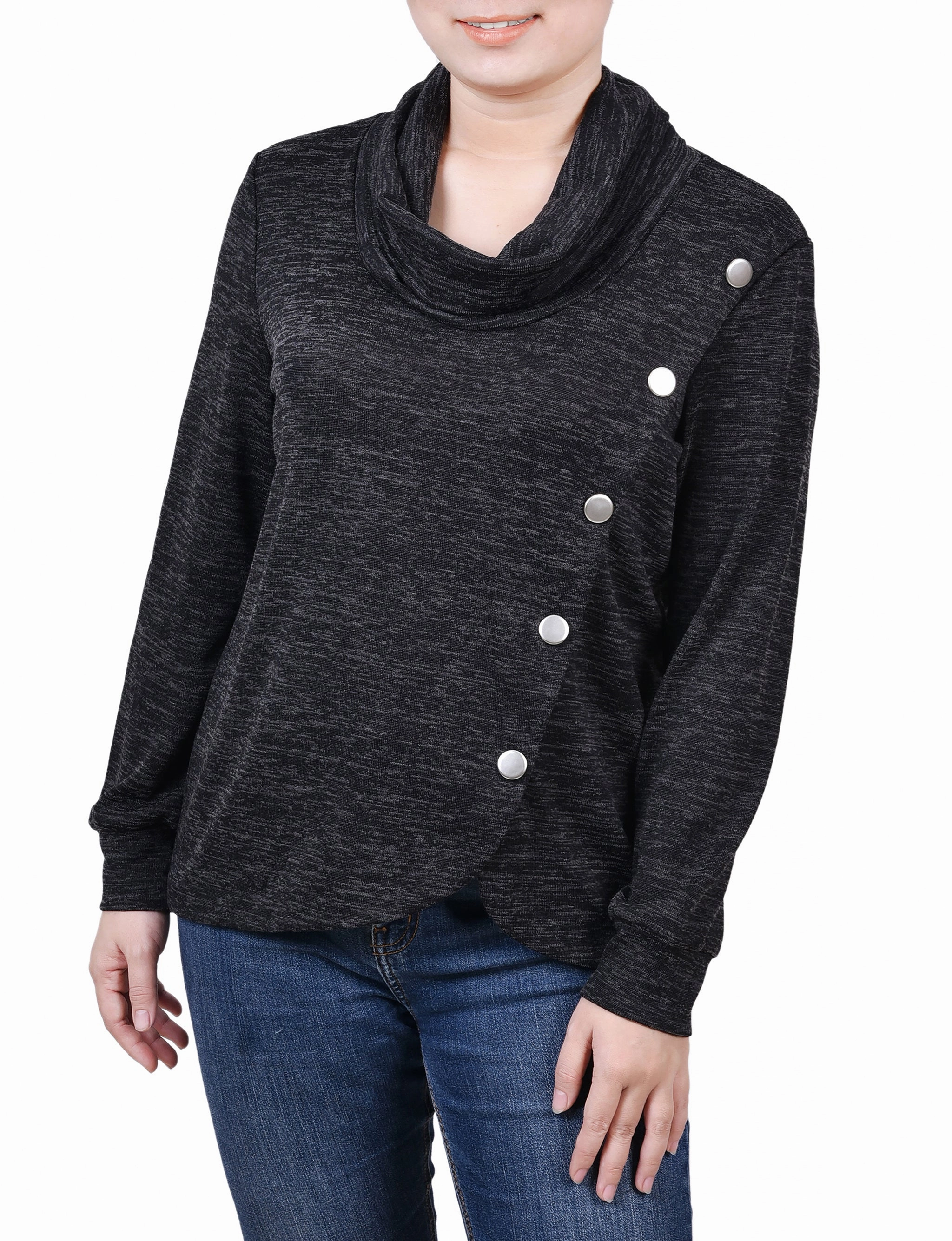 Long Sleeve Overlapping Cowl Neck Top SeamFree Knitting AntiPillingTechnology
