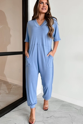 Tired Eyes Short Sleeve Slouchy Jumpsuit (Light Denim) SeamlessDesign