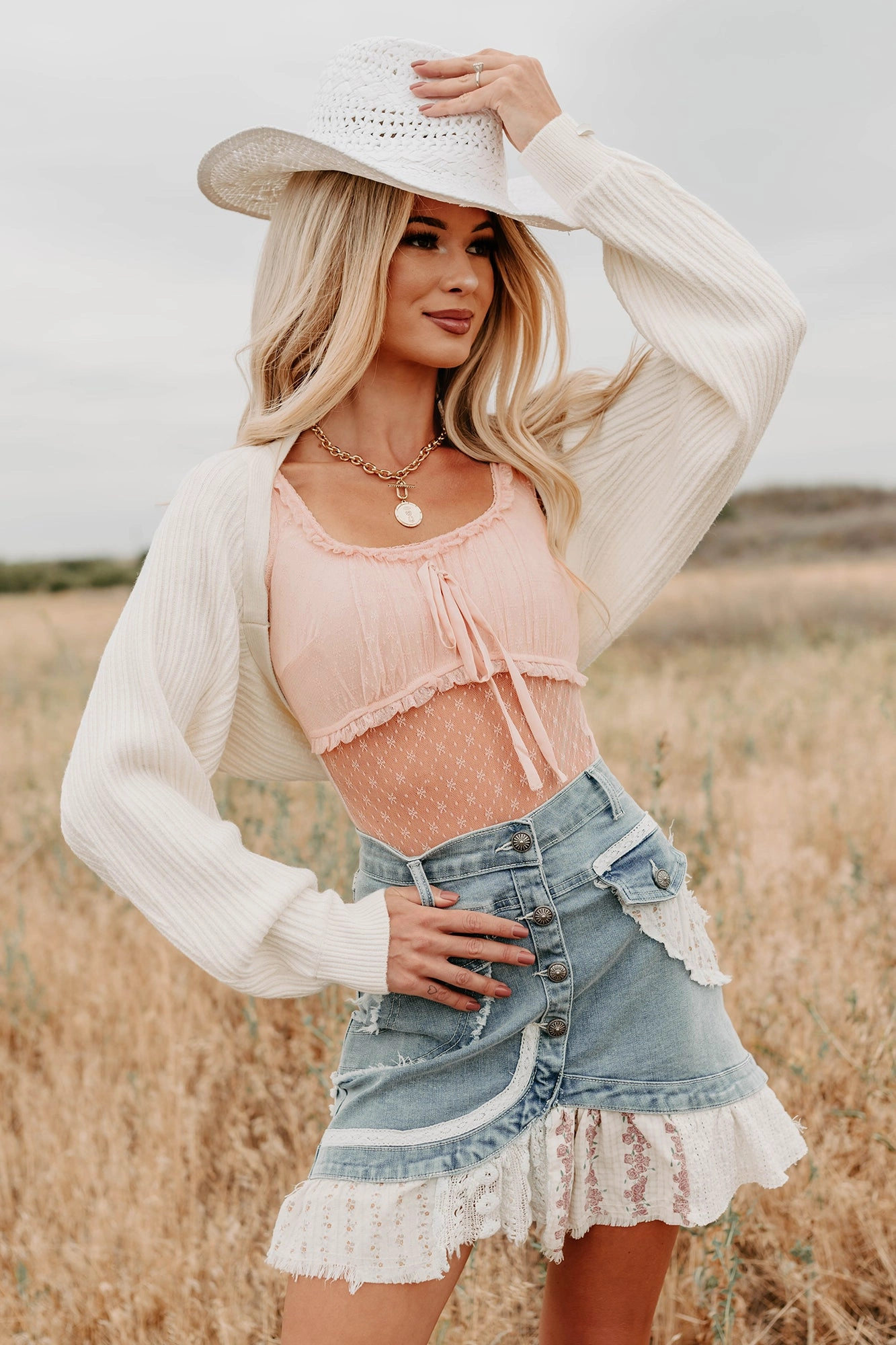 Toasted Coconut Season Bolero Shrug Cardigan (Cream) MicroPerforated Details