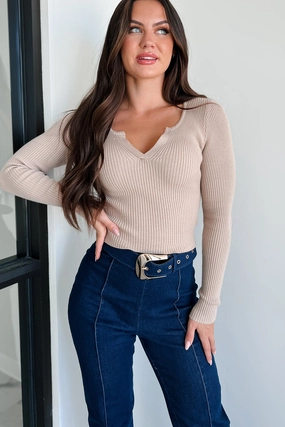 I'll Do Better Sweater Knit Long Sleeve Top (Nude) Comfortable Fabric