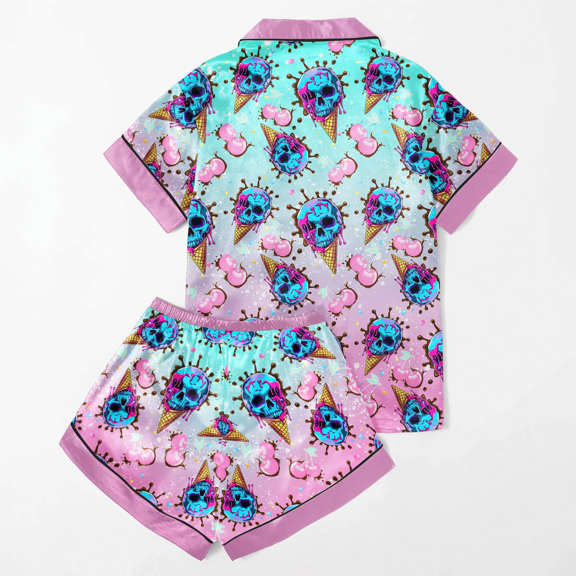 Ice Skull Theme Women's Pajama Sets Top Sleeve & Short Bottom