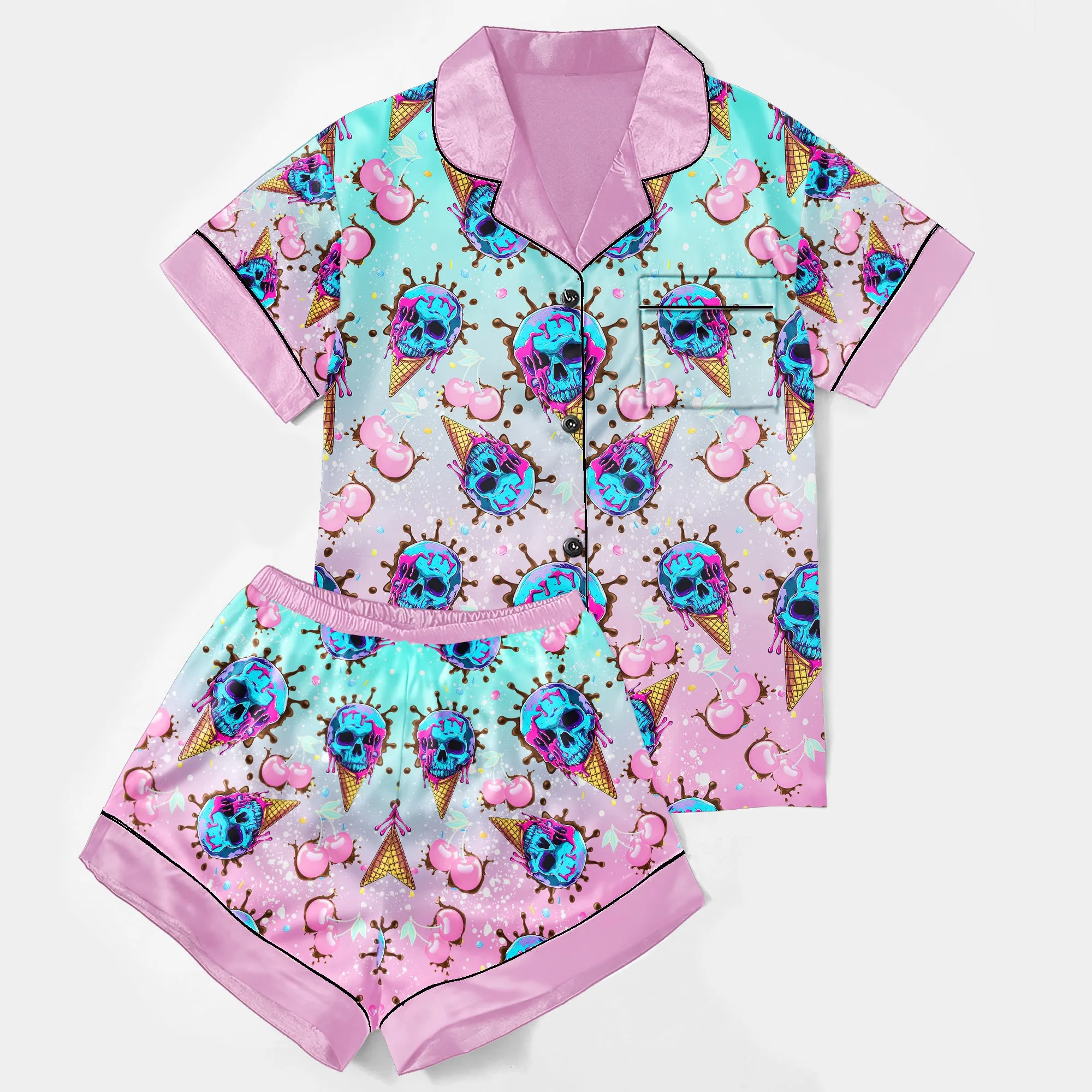 Ice Skull Theme Women's Pajama Sets Top Sleeve & Short Bottom