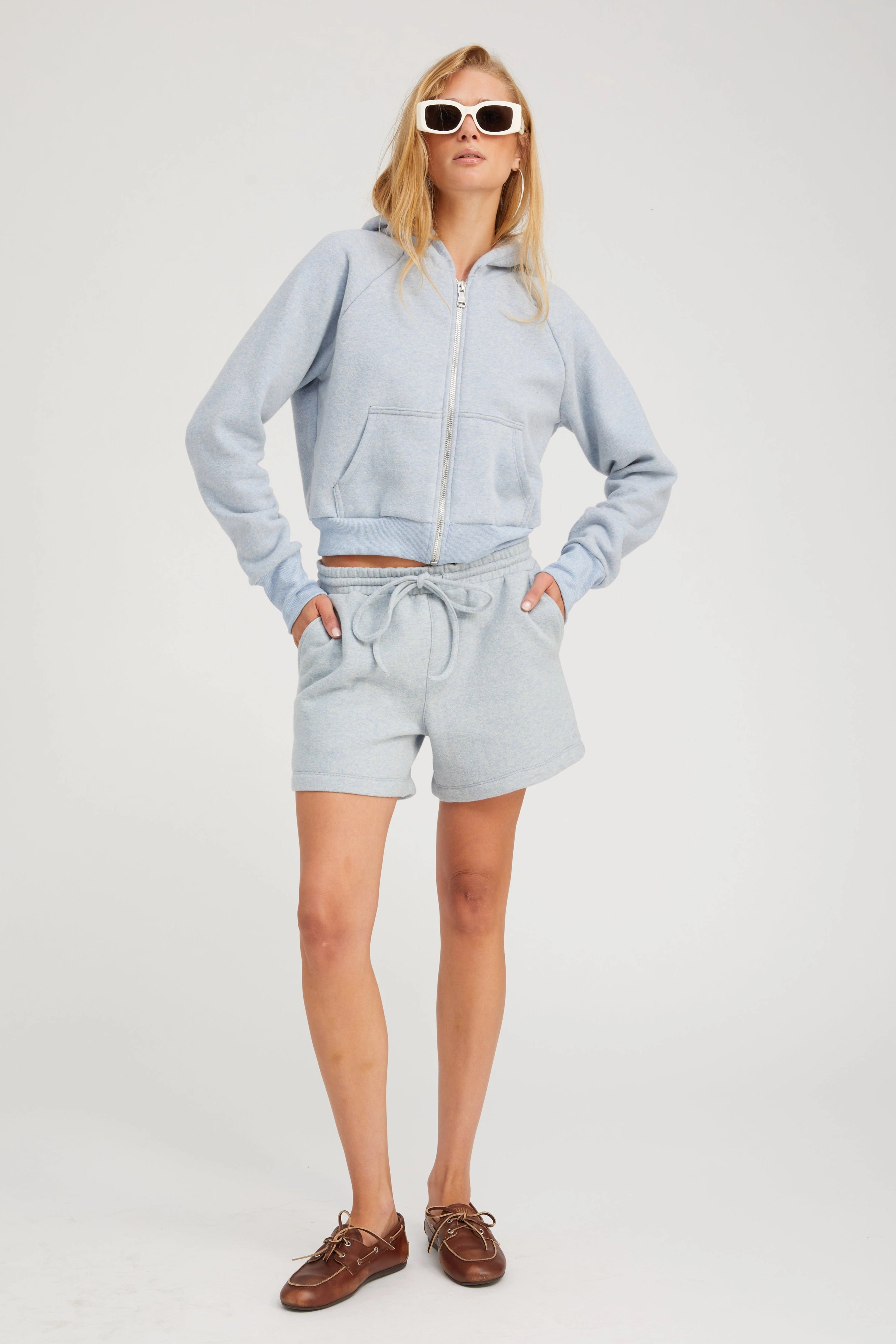 Wrinkle Resistant Weave Durable Weave Ice Blue Melange Sweatshorts