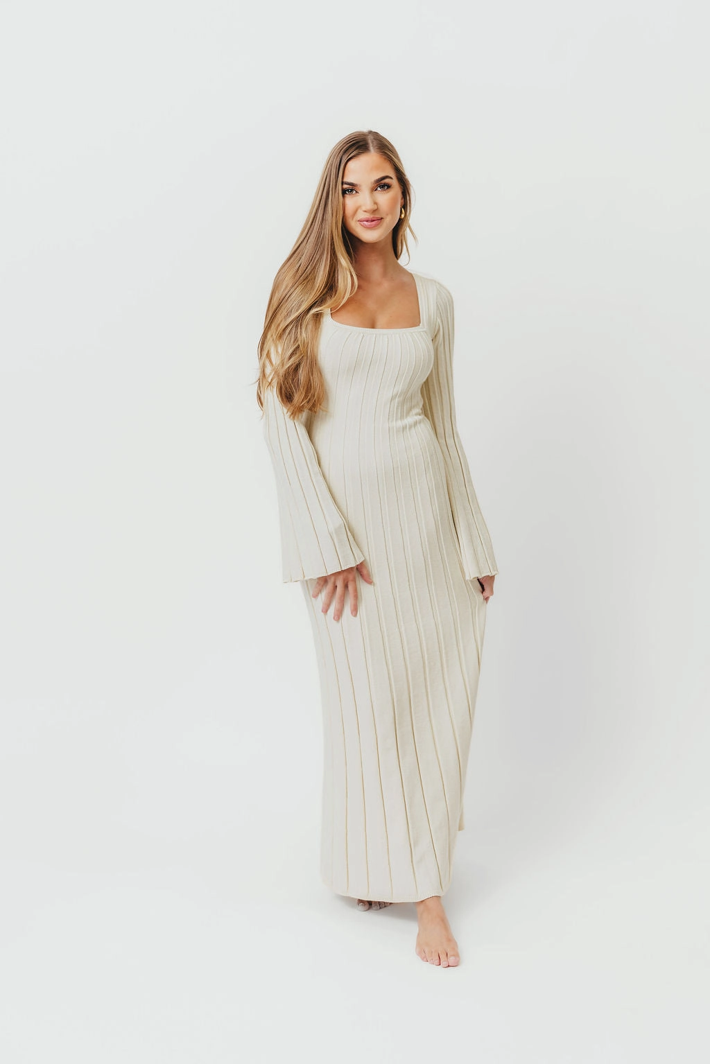 Rowan Square Neck Maxi Dress in Cream Calm Silhouette