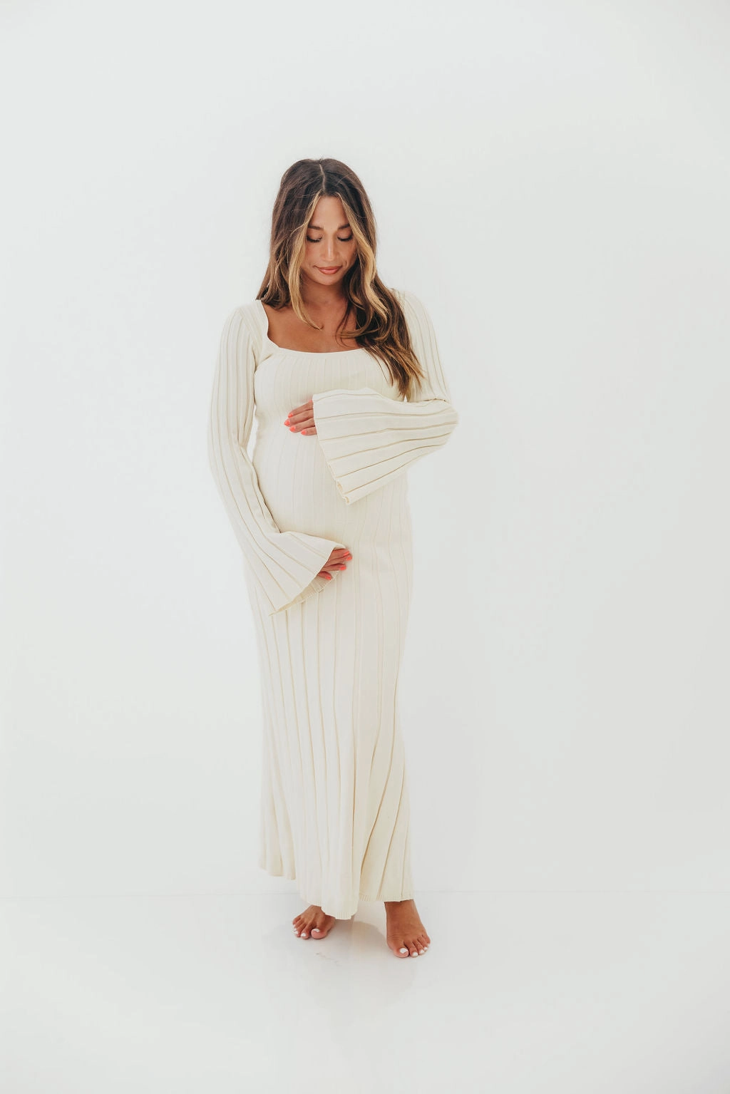 Layered Design Soft Vibes Rowan Square Neck Maxi Dress in Cream