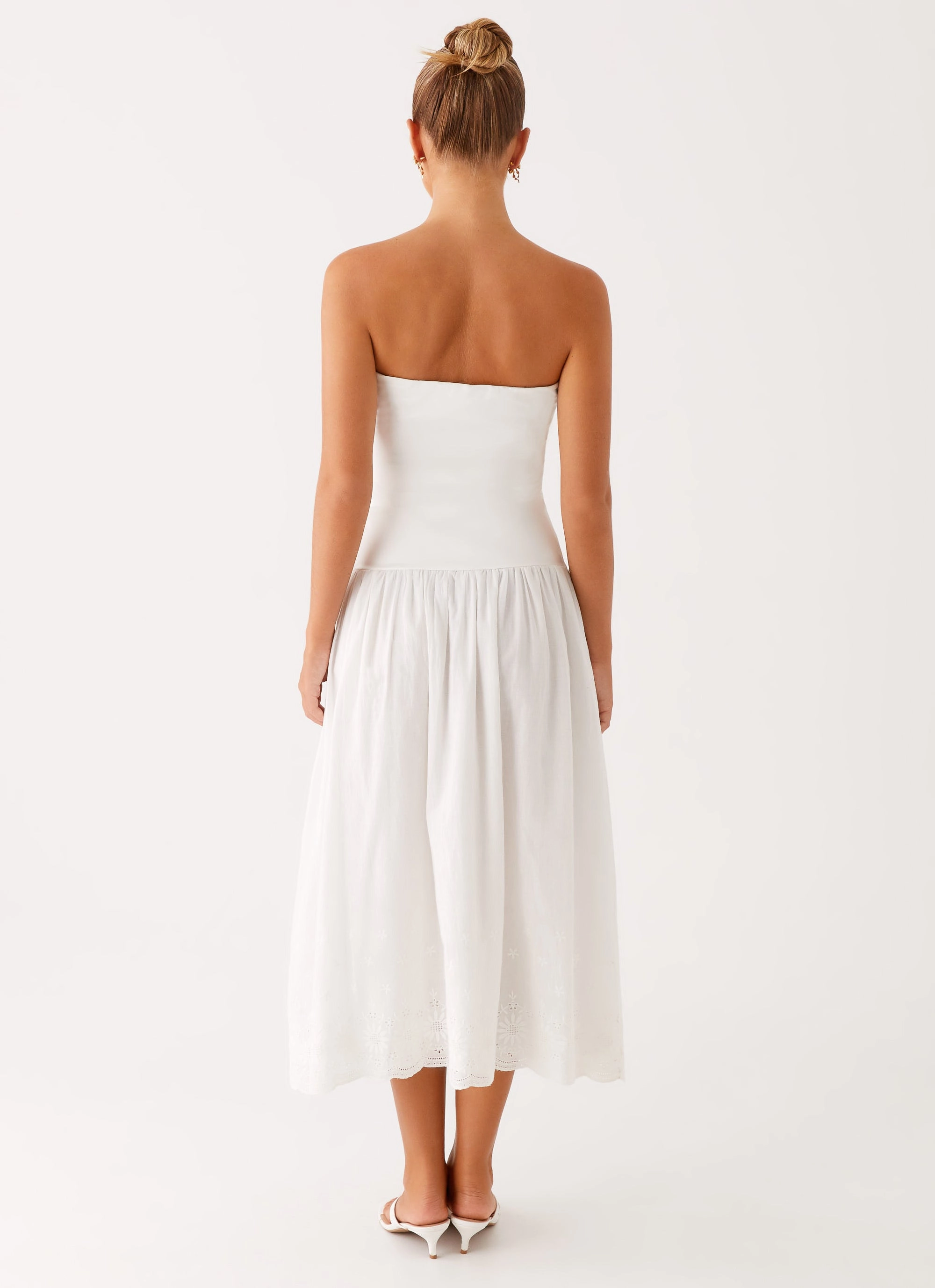 Luxe Fabric Perfectly Tailored Cherry Skies Midi Dress - White