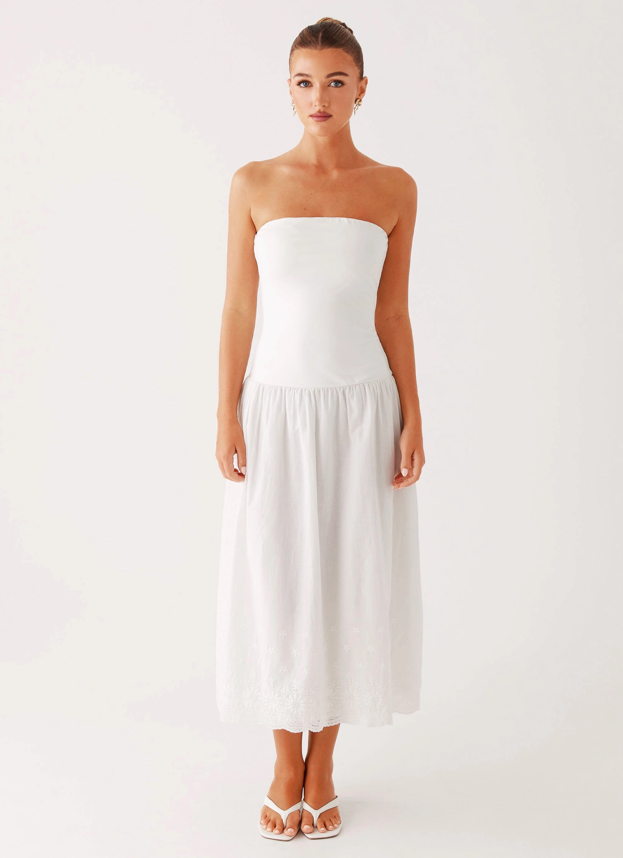 Cherry Skies Midi Dress - White Comfy Look Outfit Core