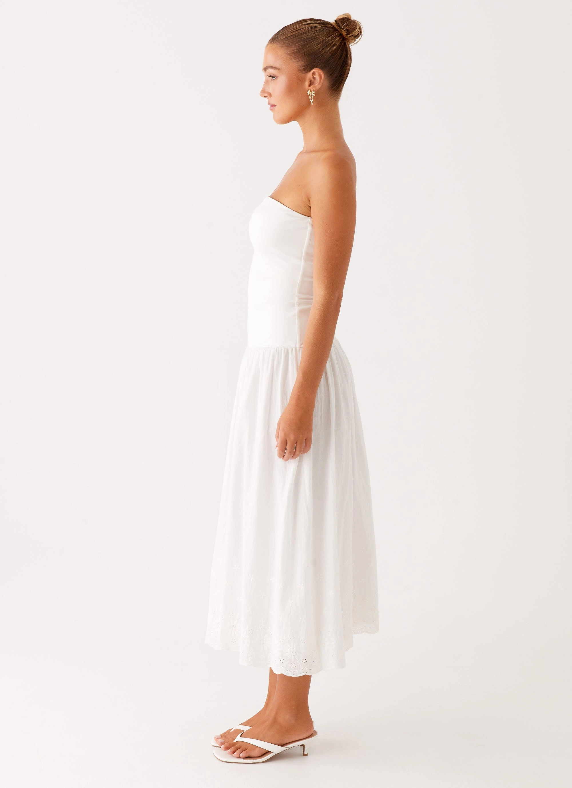 Work Vibe Compact Fit Cherry Skies Midi Dress - White
