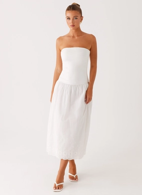 Workwear Comfort Cherry Skies Midi Dress - White
