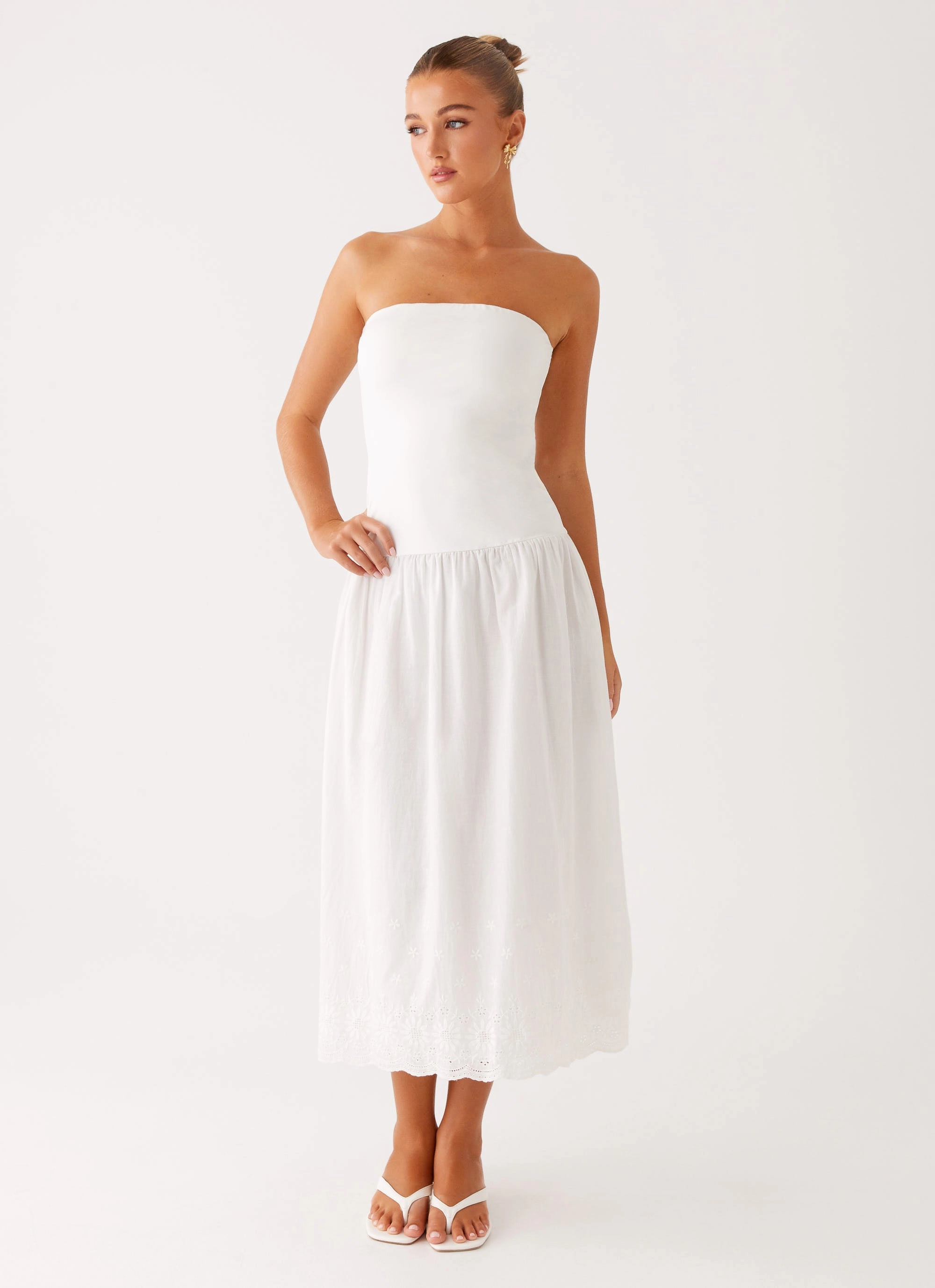 Cherry Skies Midi Dress - White Versatile Touch Retro Mood