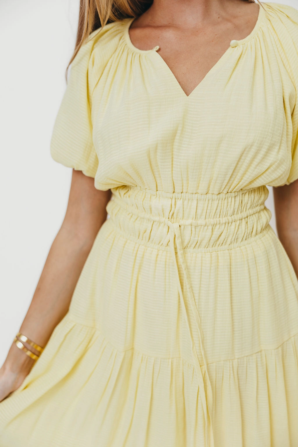 Minimalist Style Fitted Style Pamela Elegant Tiered Maxi Dress in Light Yellow *Final-Sale*