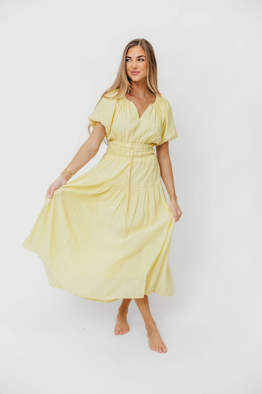 Pamela Elegant Tiered Maxi Dress in Light Yellow *Final-Sale* Chic Look