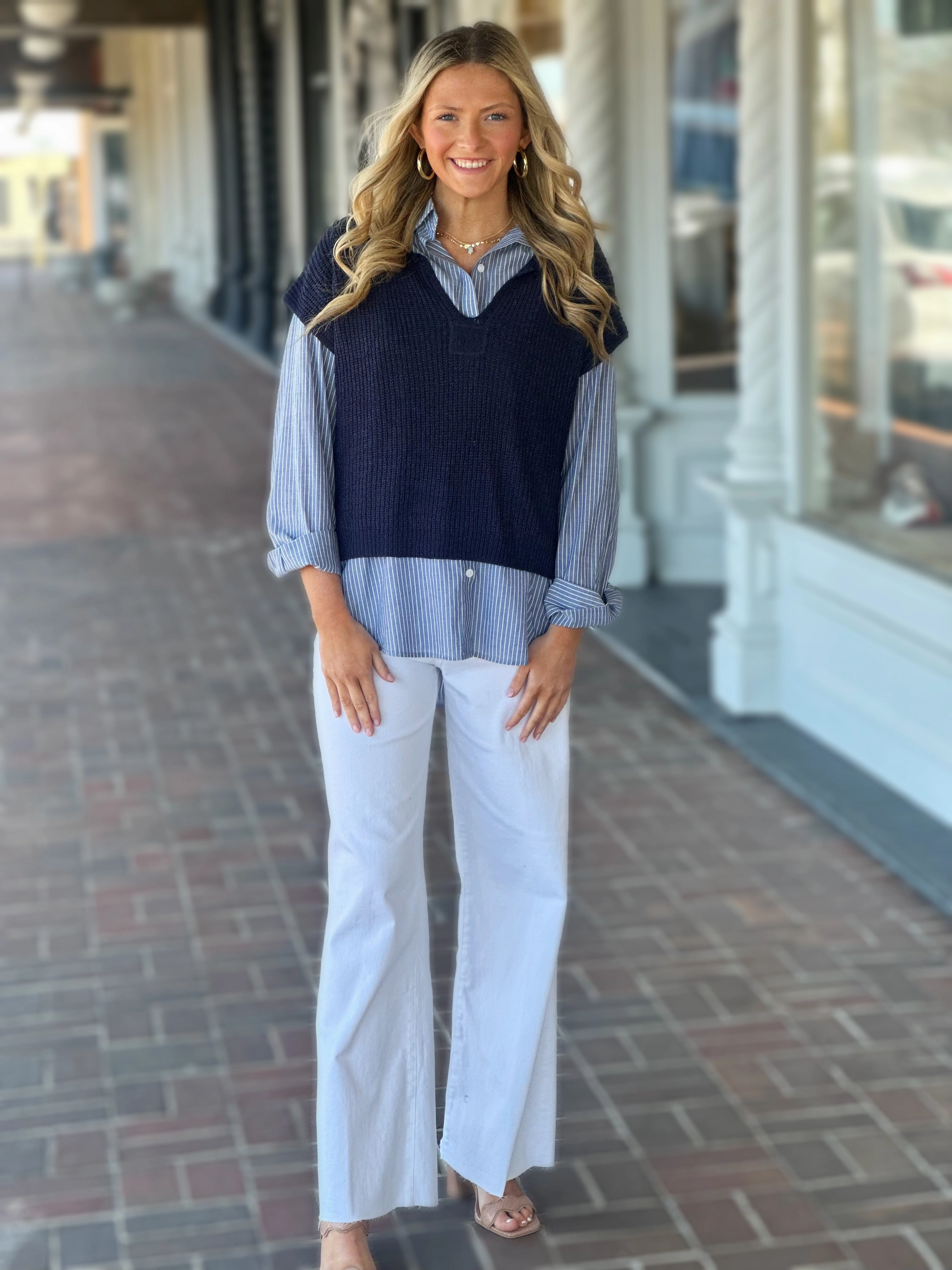 Reinforced Hem Stitching In The Breeze Navy Sweater