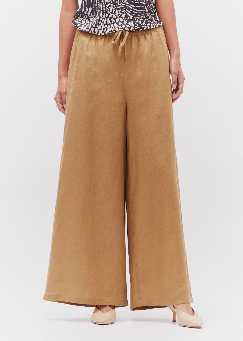 JACKIE WIDE-LEG LINEN PANTS Casual Movement Elastic waist