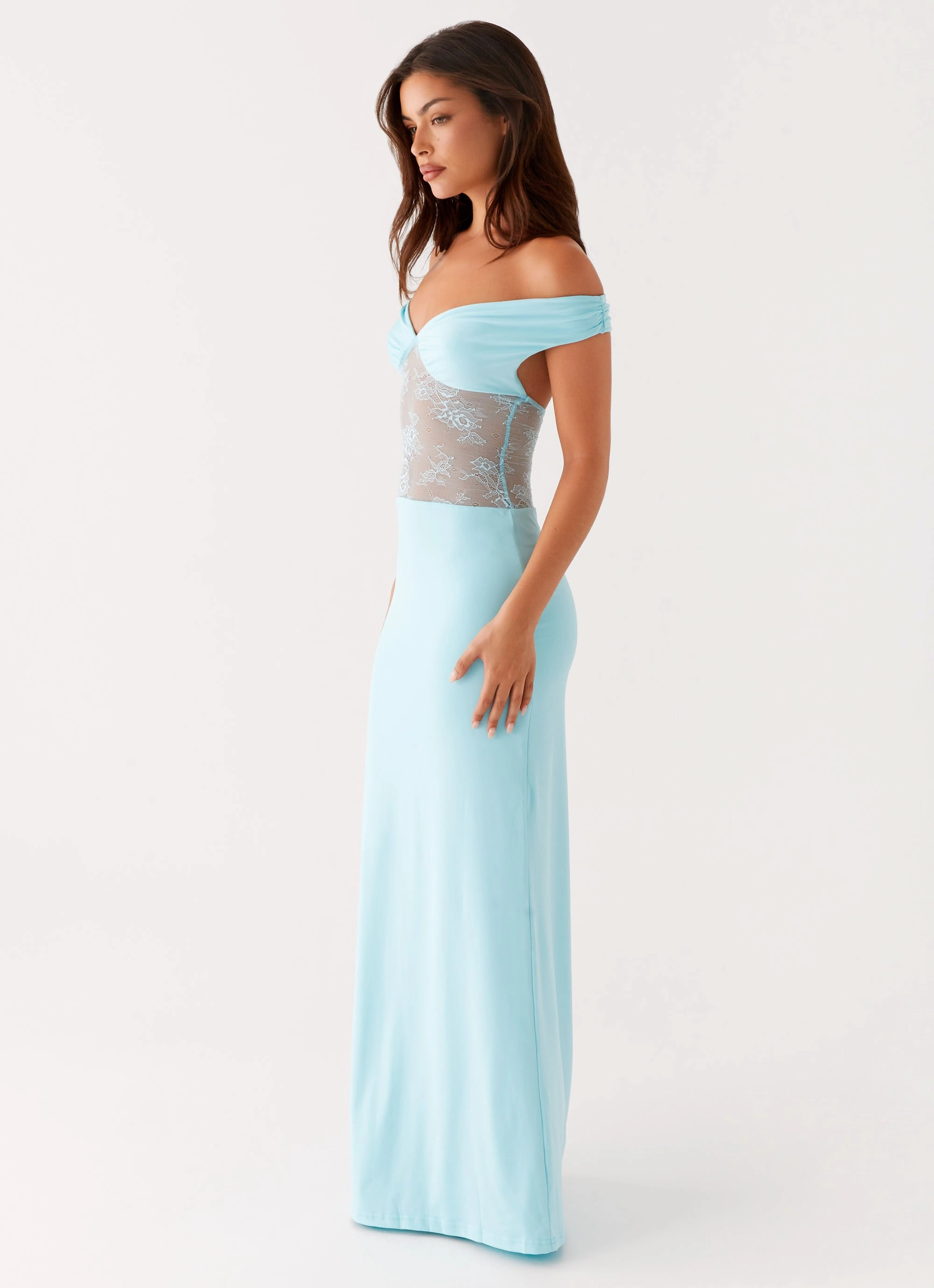 Infatuation Lace Maxi Dress - Turquoise Matte-finish Soft fabric piece