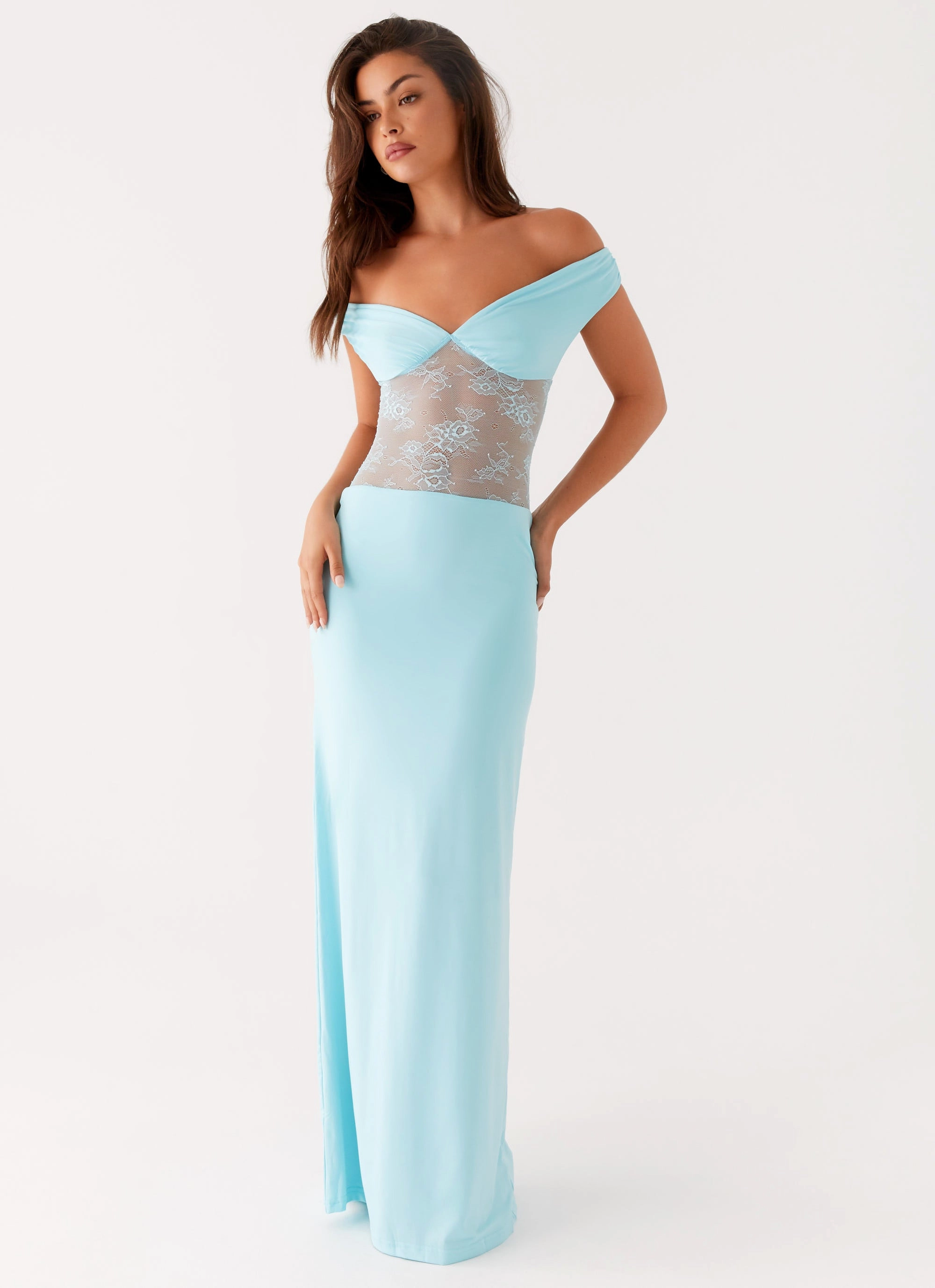 Infatuation Lace Maxi Dress - Turquoise Elegant Fabric Texture Softness