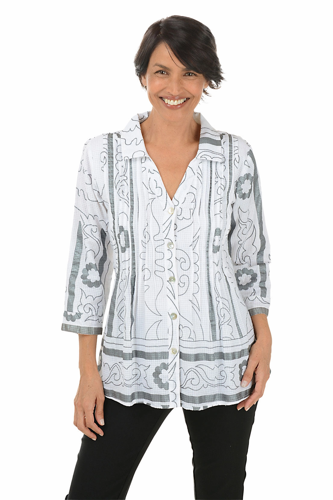 LightReflective LoopwheelFabric Arthena Pleated Button-Front Shirt
