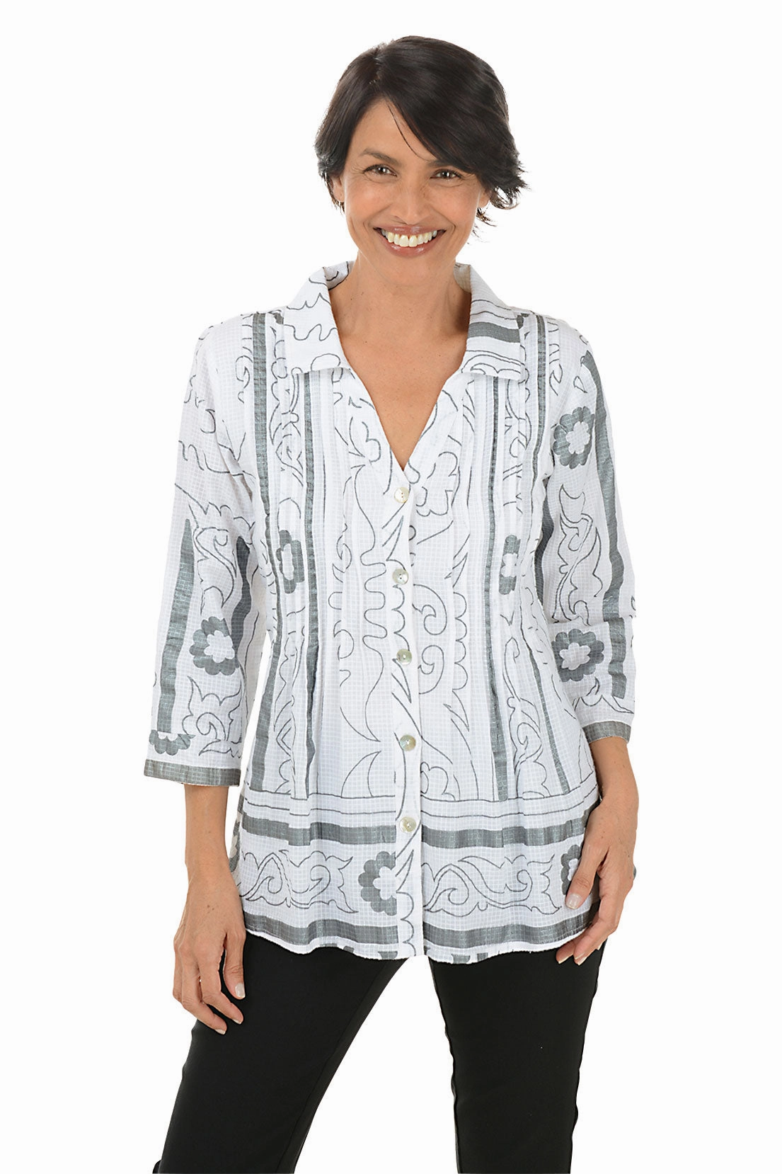 Arthena Pleated Button-Front Shirt ComfortStretch