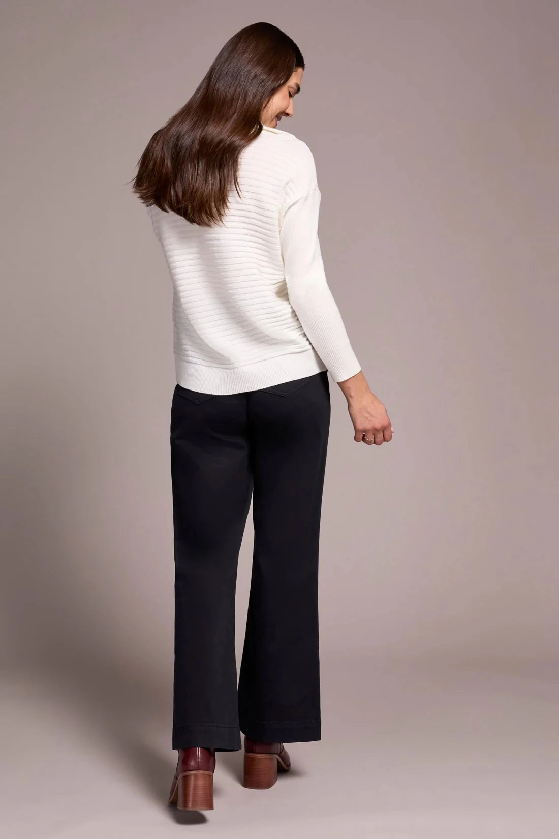 Tribal Soft Zip-Up V-Neck Sweater in Eggshell MinimalistStyle