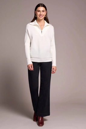 Tribal Soft Zip-Up V-Neck Sweater in Eggshell Flatlock stitching Stylish T-shirt