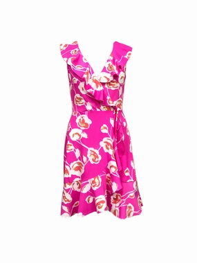Naples Faux Wrap Dress Cloud Flower Olive Tone