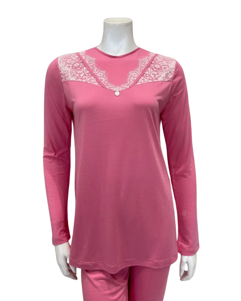 Iora Lingerie Hot Pink Lace Detail Modal Pajamas Set