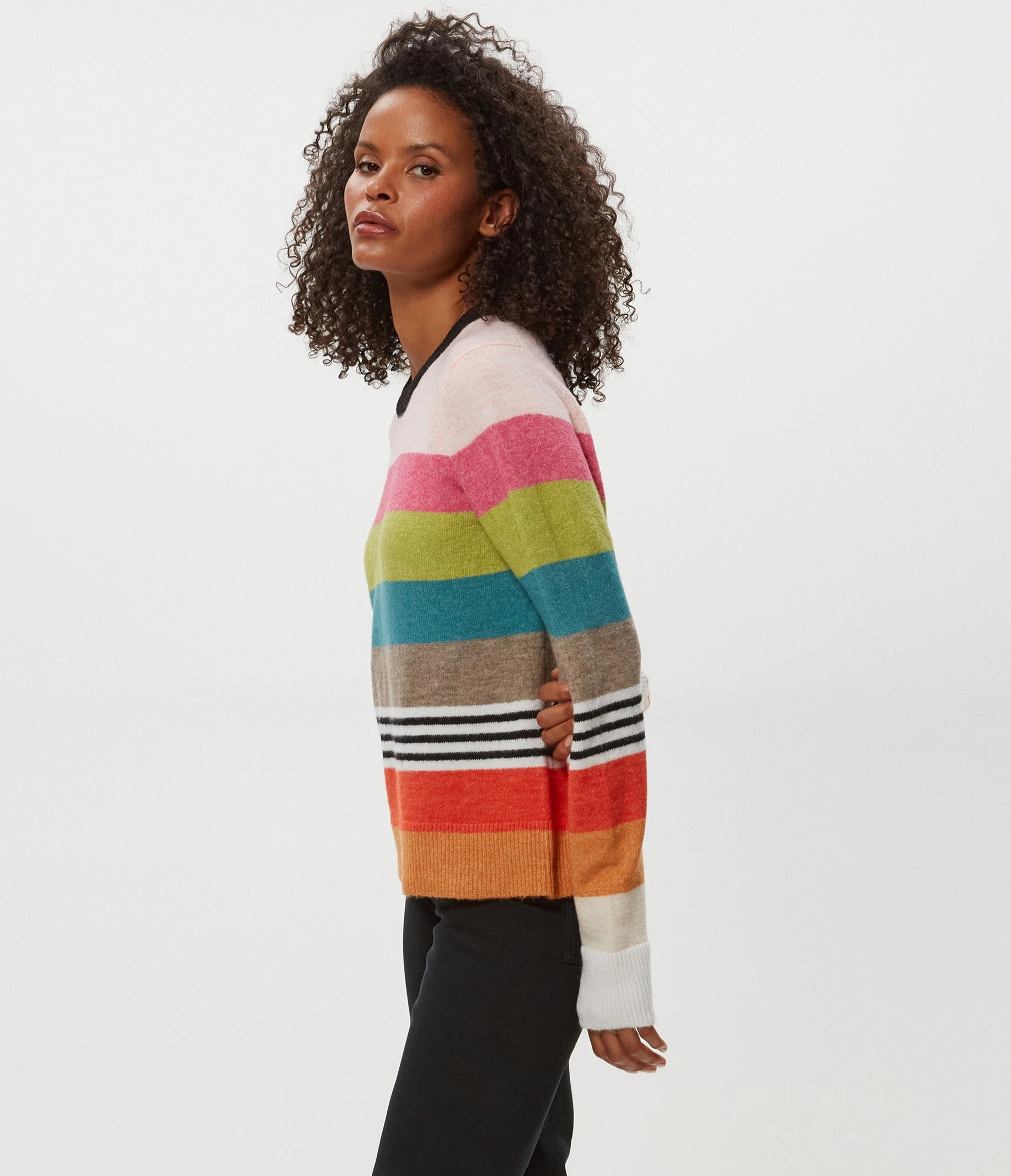 IRENE STRIPE CREW NECK PULLOVER Microfiber Technology ReflectiveAccents
