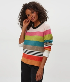 Multi Pocket Functional Design Ventilation Panel IRENE STRIPE CREW NECK PULLOVER