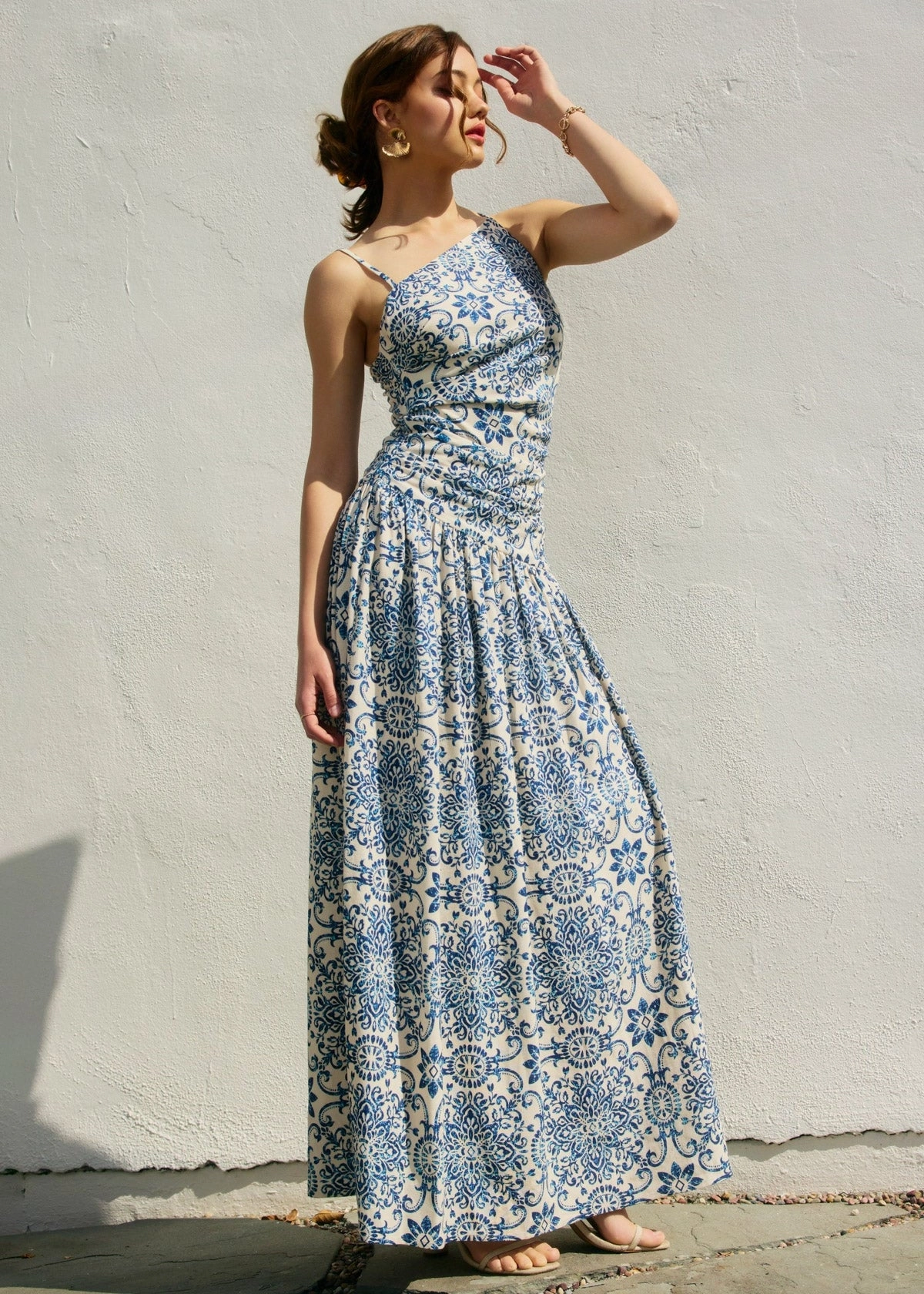 Chic Waist IRIS AZALEA MOSAIC ONE-SHOULDER MAXI DRESS