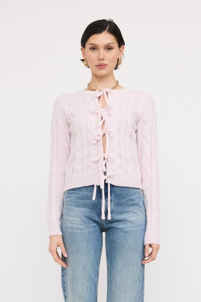 Contemporary Cut HypoallergenicFibers Iris Bow Front Cable Cardigan