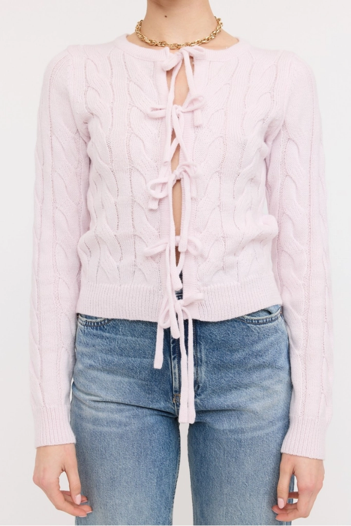 Iris Bow Front Cable Cardigan Non Restrictive Armhole Cut