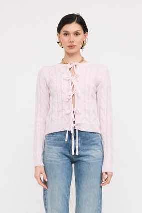 Contemporary Cut HypoallergenicFibers Iris Bow Front Cable Cardigan