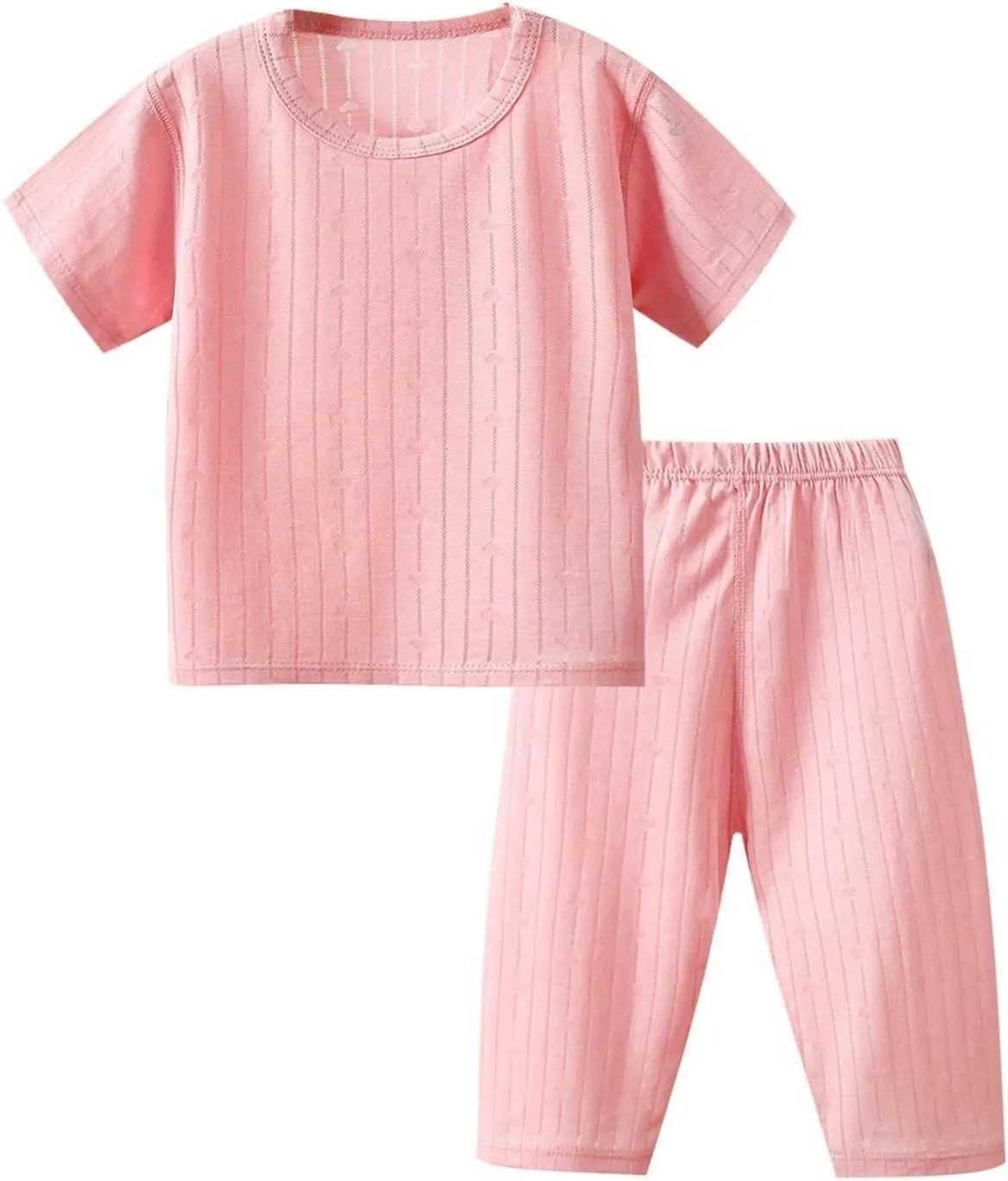 irls aby Pajama Set 2 Piece Ribbed Knit Short Sleeve T-Shirt Top and Active Sweatpants Sets Casual Loungewear