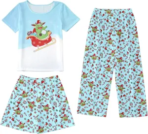 irls Pajama Set 3 Piece Short Sleeve Sleepwear Soft Cute Prints Pjs Outfits Short Sleeve T-Shirt And Shorts Pants Sets