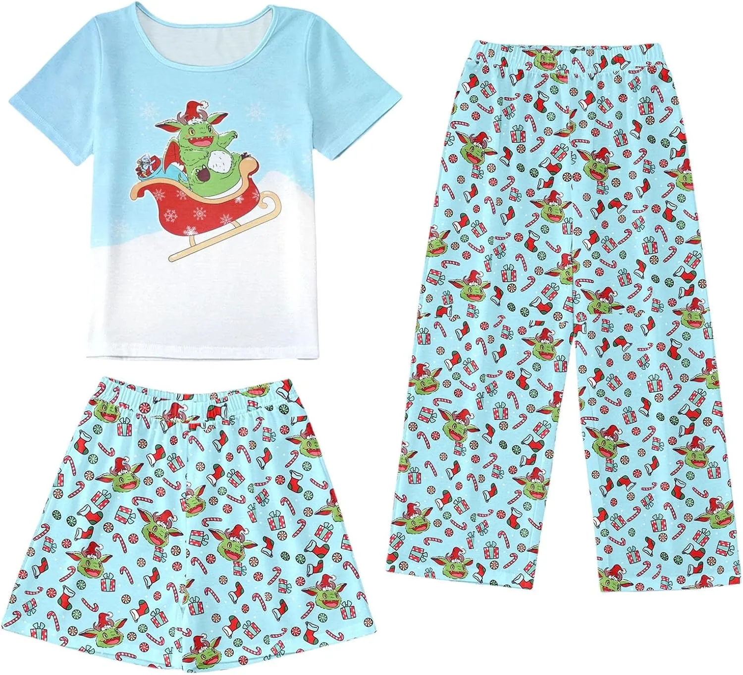 irls Pajama Set 3 Piece Short Sleeve Sleepwear Soft Cute Prints Pjs Outfits Short Sleeve T-Shirt And Shorts Pants Sets