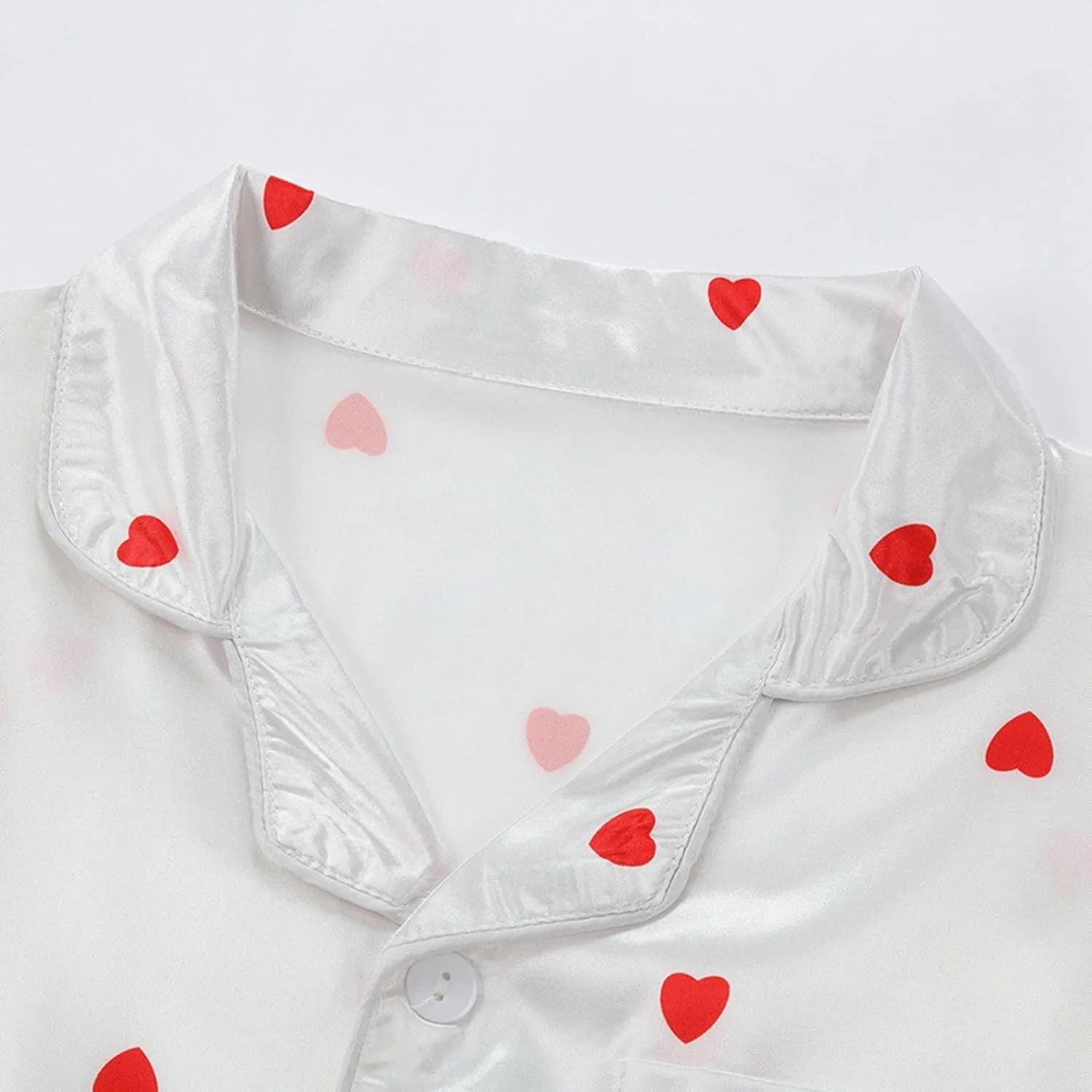 irls Summer Satin Silk Pajamas Sets Button-Down Short Sleeve Printed Nightwear 2 Pcs oys ids Pants Slepwear