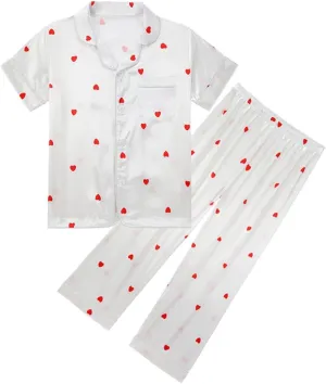 irls Summer Satin Silk Pajamas Sets Button-Down Short Sleeve Printed Nightwear 2 Pcs oys ids Pants Slepwear