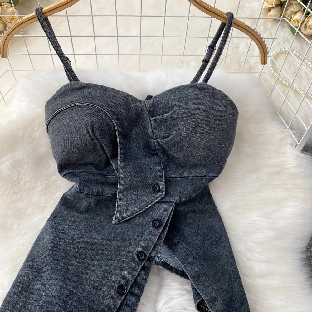 Irregular Design Padded Denim Camisole
