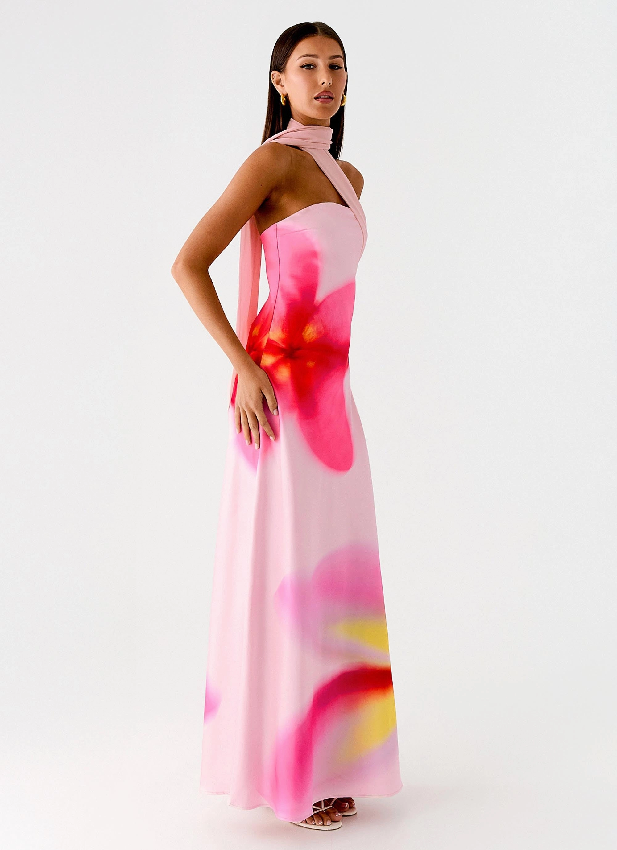 Soft Touch Isa Scarf Satin Maxi Dress - Frangipani Pink
