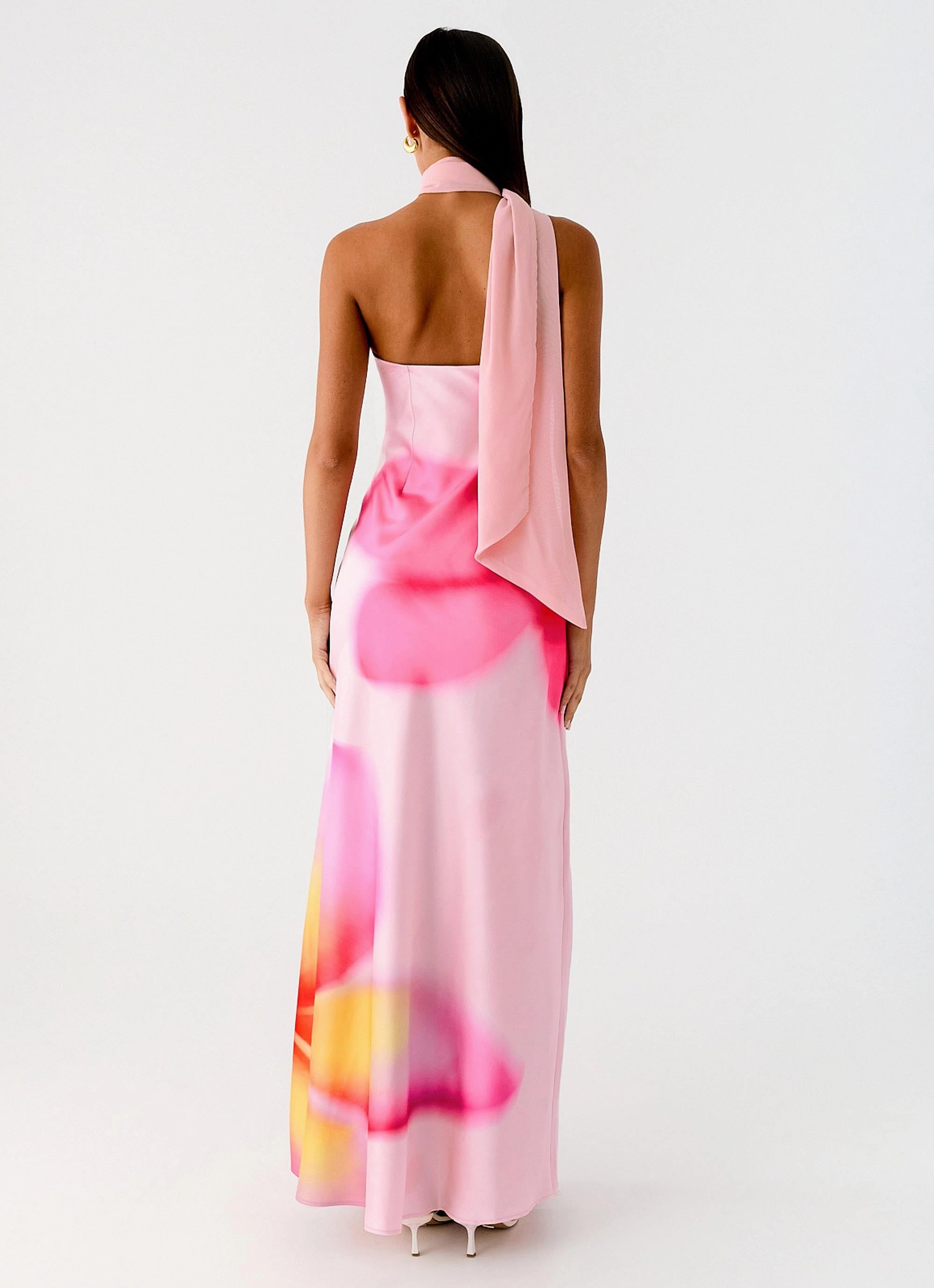 Airy Comfort Eco Friendly Isa Scarf Satin Maxi Dress - Frangipani Pink