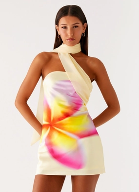 Chic Harmony Chic Silhouette Isa Scarf Satin Mini Dress - Frangipani Yellow