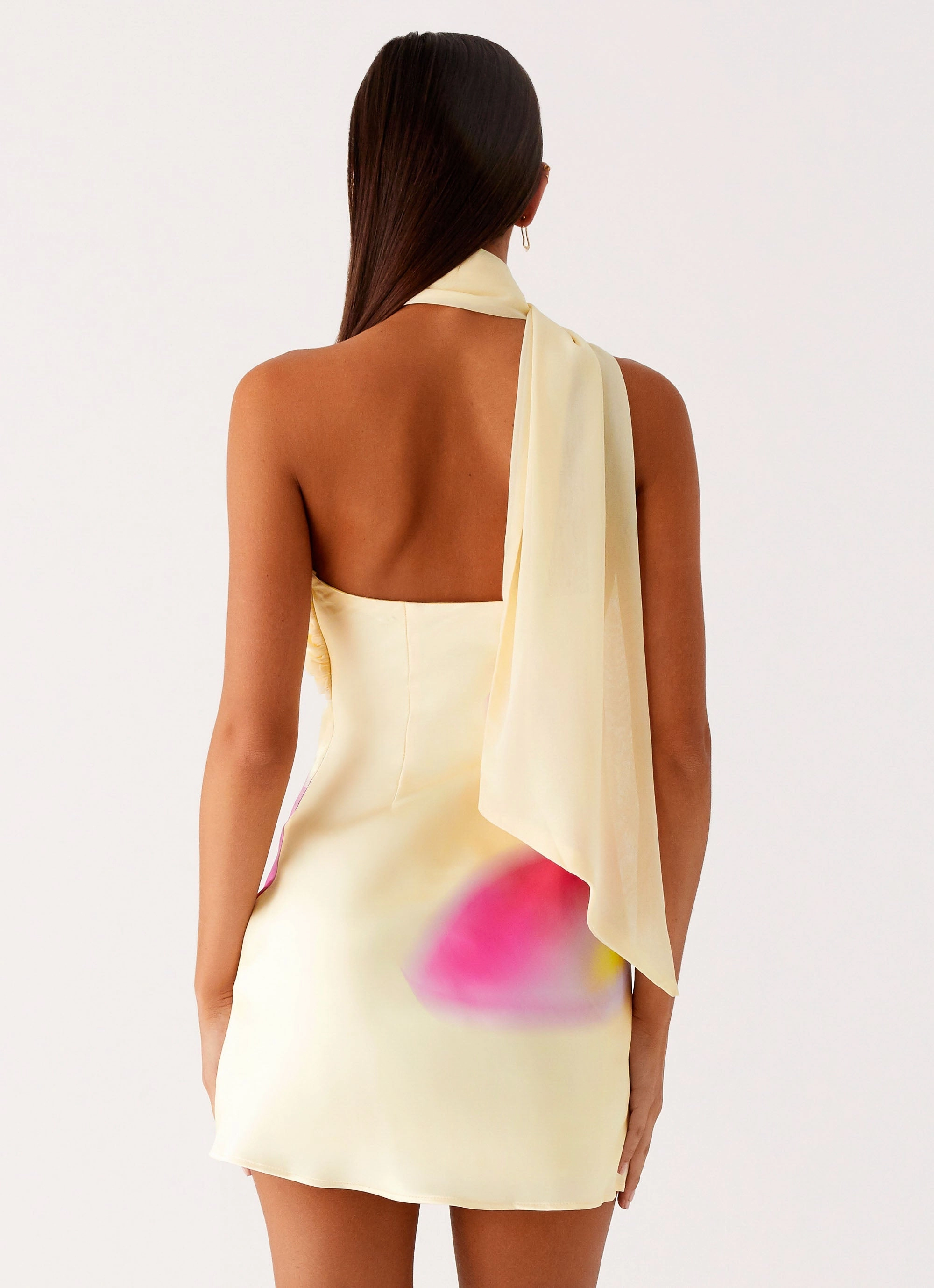 Isa Scarf Satin Mini Dress - Frangipani Yellow All-Purpose Wear Shared Moment