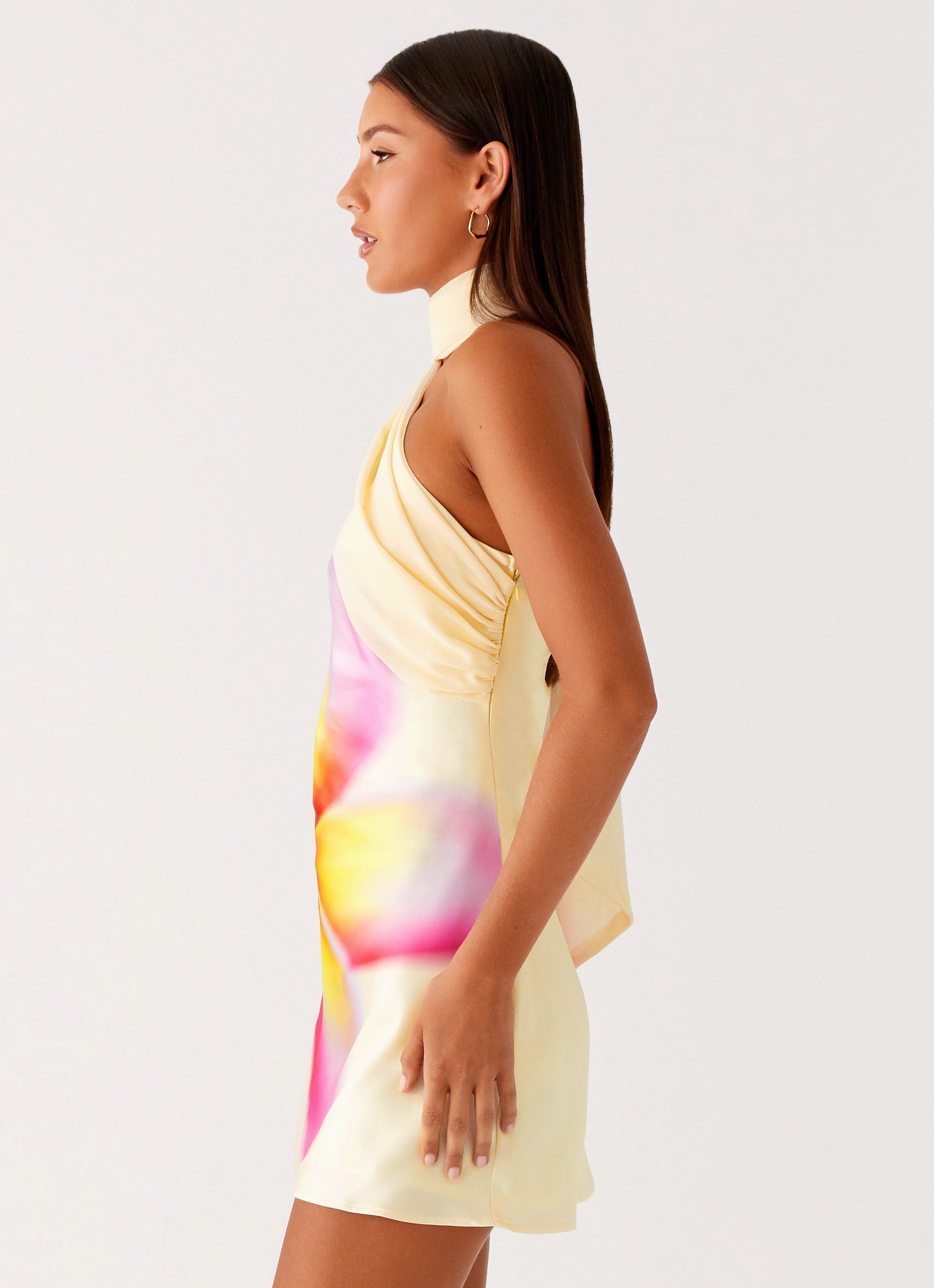 Applique-Detail Isa Scarf Satin Mini Dress - Frangipani Yellow