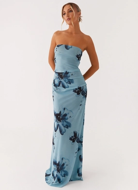 Bow Glow Field Of Dreams Maxi Dress - Blue Black Floral