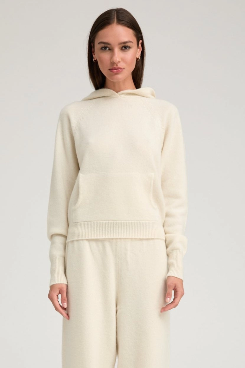 Ivory Cashmere Hoodie Wrinkle resistant fabric