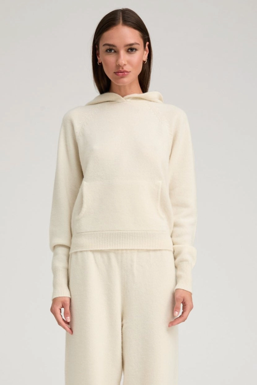 Ivory Cashmere Hoodie NoTagLabel RollUpSleeves