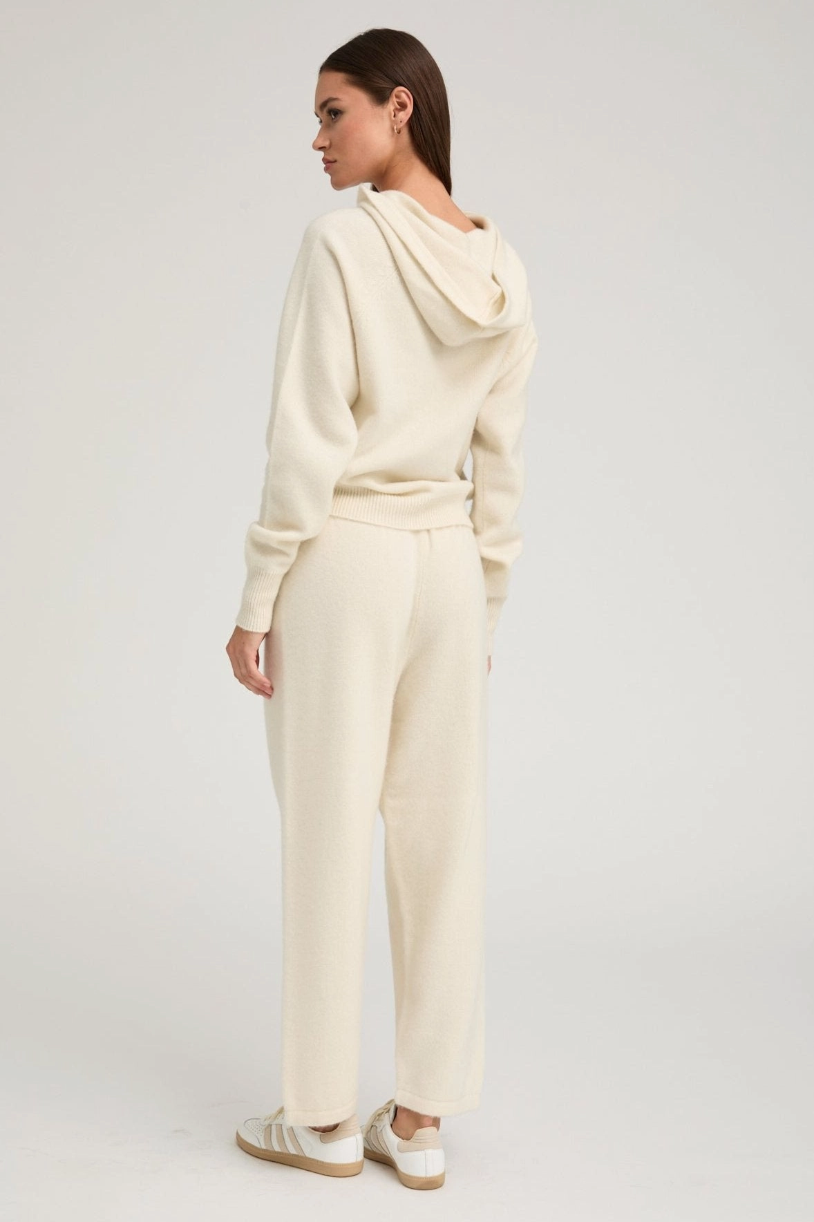 Ivory Cashmere Hoodie RibbedNeckline Built In Filter Layer