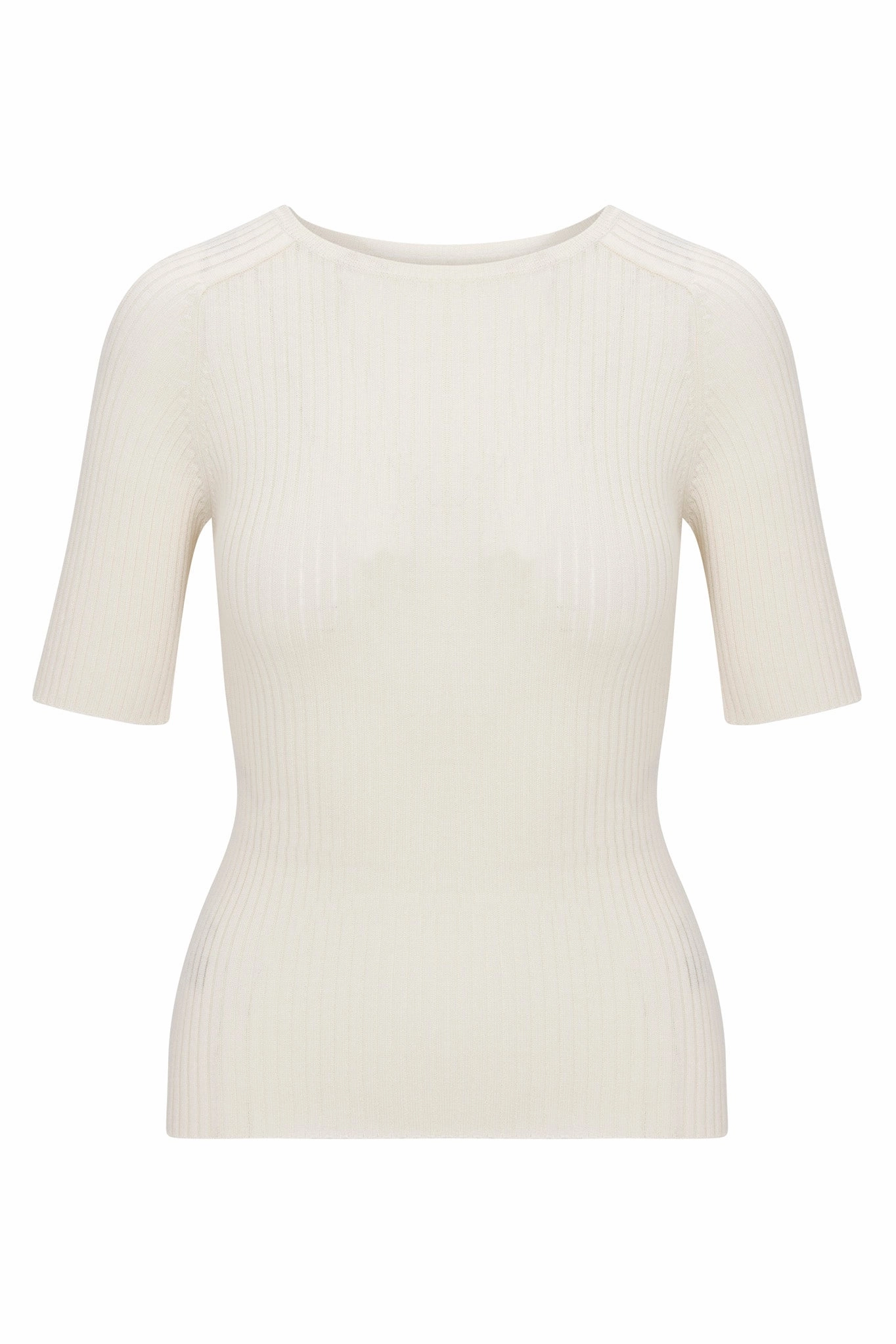 Comfortable Cotton Elegant Blouse Ivory Cashmere Mid Sleeve Crewneck