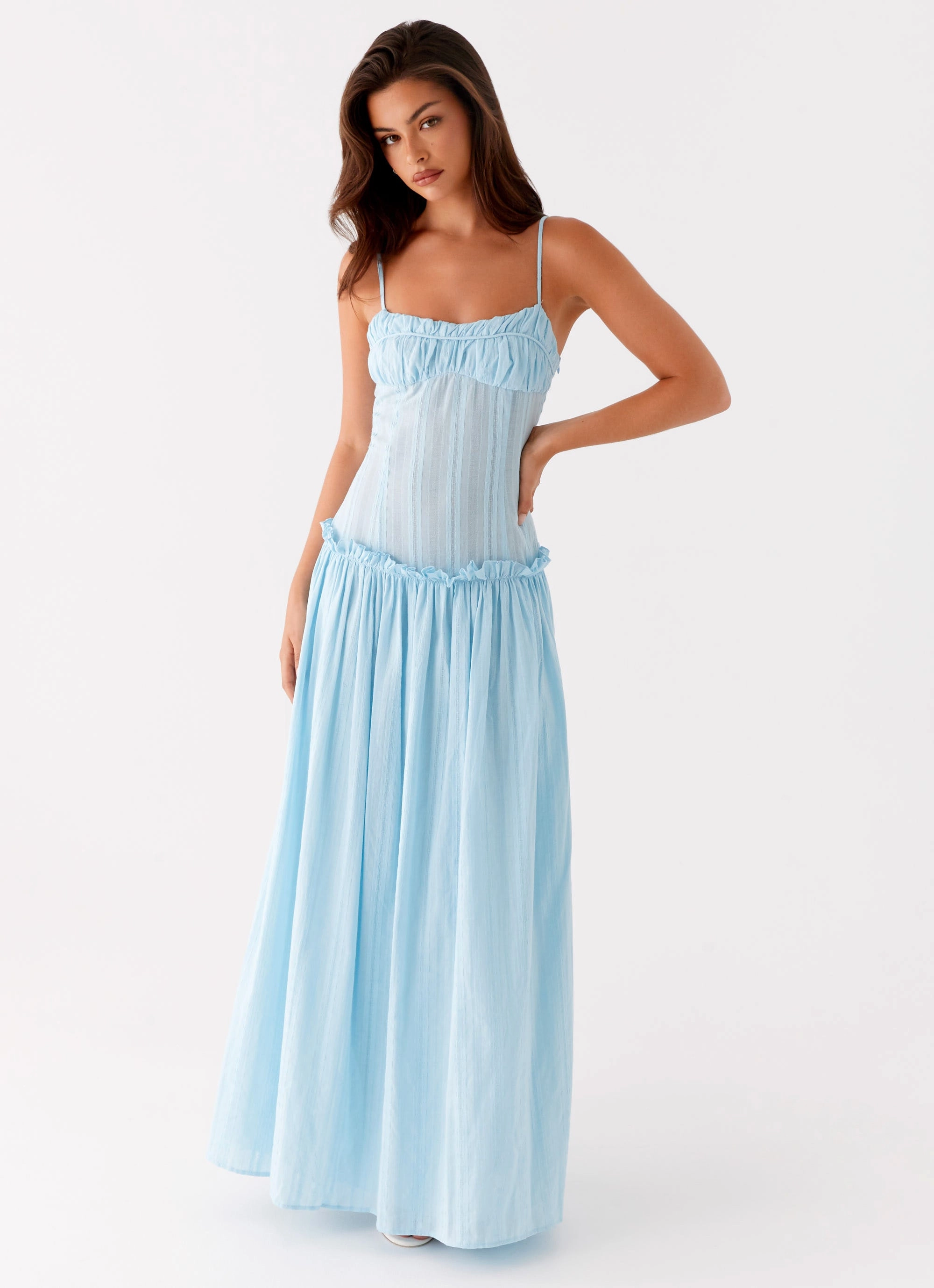 Jacinda Drop Waist Maxi Dress - Blue Formal Occasion Sleek Waistband